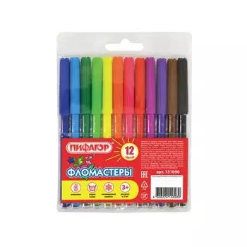Фломастеры ПИФАГОР, 12 цветов, вентилируемый колпачок, 151090, (12 шт.)