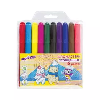 Фломастеры утолщенные ЮНЛАНДИЯ 10 цветов, ЮНЛАНДИК В АРКТИКЕ, вентилируемый колпачок, ПВХ, 151429