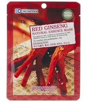 FoodaHolic Омолаживающая тканевая 3D маска с экстрактом красного женьшеня Red Ginseng Natural Essence Mask, 23 мл