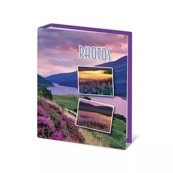 Фотоальбом BRAUBERG на 100 фотографий 10х15 см, твердая обложка, Горный вид, сиреневый, 390662