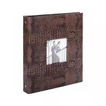 Фотоальбом BRAUBERG на 20 магнитных листов, 23х28 см, под кожу крокодила, темно-коричневый, 390493