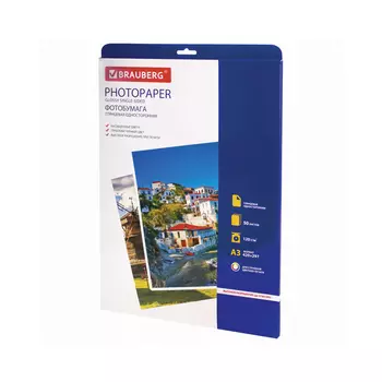 Фотобумага БОЛЬШОГО ФОРМАТА А3, 120 г/м2, 50 листов, односторонняя, глянцевая, BRAUBERG, 363320