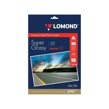 Фотобумага для струйной печати, А4, 270 г/м2, 20 листов, односторонняя суперглянцевая, LOMOND 1106100