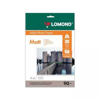 Фотобумага для струйной печати, A4, 90 г/м2, 100 листов, односторонняя матовая, LOMOND, 0102001