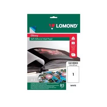 Фотобумага для струйной печати САМОКЛЕЯЩАЯСЯ, А4, 85 г/м2, 25 листов, глянцевая, LOMOND, 2410003