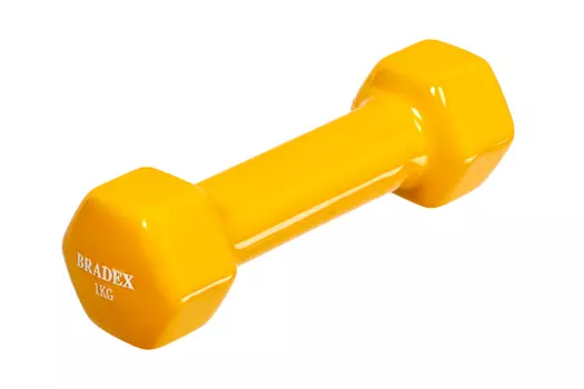 Гантель обрезиненная, желтая 1 кг