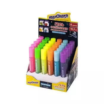 Гель с блестками ЮНЛАНДИЯ "НЕОНЧИКИ", 10,5 мл, цвета ассорти, в дисплее, 662253 (30 шт.)