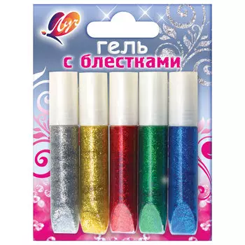 Гели с блестками ЛУЧ Блеск, НАБОР 5 цветов, в тубах по 5 мл, блистер, 12С761-08, (7 шт.)