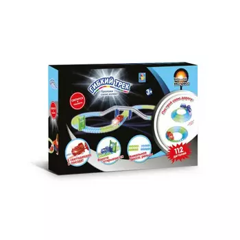 Гибкий трек 1TOY "Ночной Экспресс" 112 дет.(мост, ворота, паровоз со светом, дорога светится).