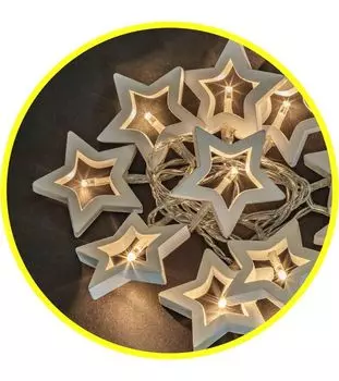 Гирлянда 14 047 NGF-D009-10WW-2AA-деревянные звездочки Navigator 14047