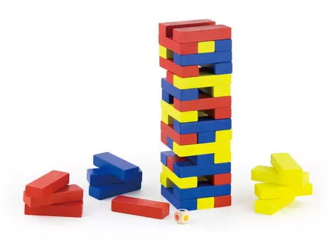 Головоломка"Построй башню" в коробке 48 брусков разных цветов,2 кубика VIGA 56215