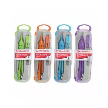 Готовальня BRAUBERG Modern, 3 предмета: циркуль 135мм, точилка, грифель, пенал с подвесом