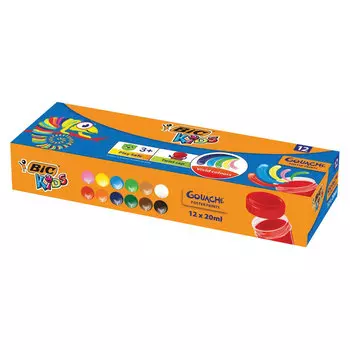 Гуашь BIC Kids, 12 цветов по 20 мл, без кисти, картонная упаковка, 947715