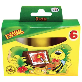 Гуашь ГАММА Пчелка, 6 цветов по 20 мл, без кисти, картонная упаковка, 221014