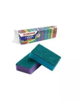 Губки бытовые для мытья посуды КОМПЛЕКТ 10шт, поролон/абразив, в26*ш80*г53мм, ЛАЙМА, К0002, 601551, 22шт/партия