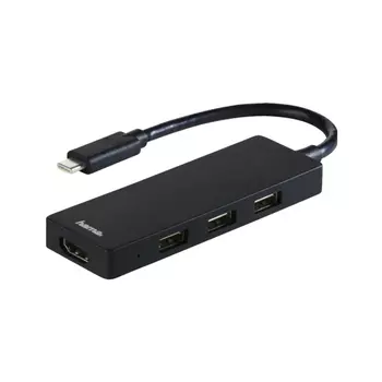 Хаб-разветвитель USB-C Hama 00135762 3порт. черный
