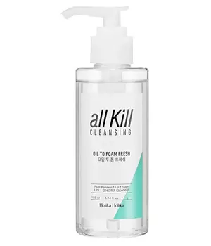Holika Holika Очищающее гидрофильное масло-пенка, освежающее All Kill Cleansing Oil To Foam Fresh, 155 мл