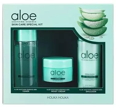 Holika Holika Уходовый набор миниатюр Aloe Soothing Essence Skincare Special Kit, 120 мл (50мл+50мл+20мл)