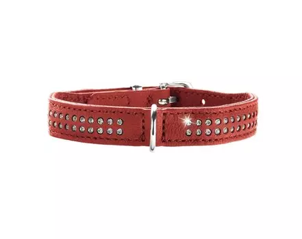 Hunter ошейник для собак Diamond Elk Petit 24 (17-21 см) кожа, 2 ряда страз красный чили