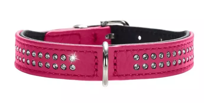 Hunter ошейник для собак Diamond petit 32 (24-28 см) кожа 2 ряда страз розовый-черный