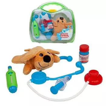 Игровой набор Abtoys Маленький доктор. Скорая помощь для животных, чемоданчик с плюшевой собакой арт.PT-01242