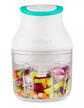 Измельчитель электрический Kitfort КТ-3088 0.17л. 22Вт белый/бирюзовый