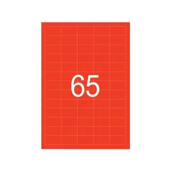 Этикетка самоклеящаяся 38х21,2 мм, 65 этикеток, неово-красная, 65 г/м2, 50 л., STAFF, 128845