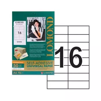 Этикетка самоклеящаяся 99,1х33,9 мм, 16 этикеток, белая, 70 г/м2, 50 л., LOMOND, 2100105
