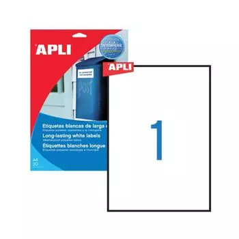 Этикетка самоклеящаяся ВСЕПОГОДНАЯ, 210х297 мм, 1 этикетка, полиэстер, белая, 20 листов, APLI, 01228