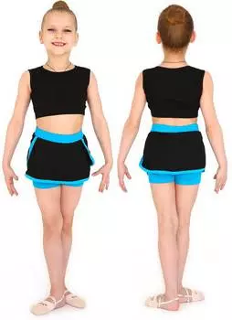 Юбочка шорты гимнастическая с окантовкой INDIGO, SM-350, Черно-бирюзовый, 40