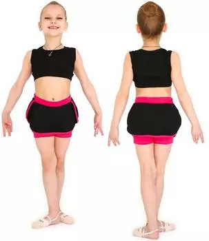 Юбочка шорты гимнастическая с окантовкой INDIGO, SM-351, Черный-фуксия, 28