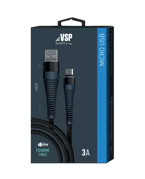 Кабель BoraSCO Fishbone USB - micro USB, 3А, 1м, черный,