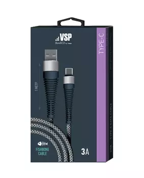 Кабель BoraSCO Fishbone USB - Type-C, 3А, 1м, spaсe grey,