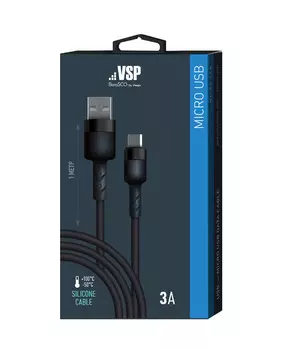 Кабель BoraSCO Sillicone USB - micro USB, 3А, 1м, черный,