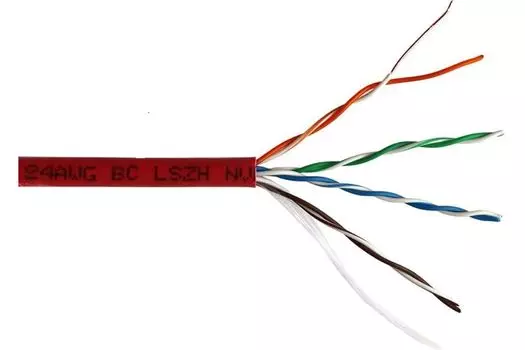 Кабель LANMASTER UTP, 4 пары, кат. 5Е, 350Mhz, LSZH, красный, 305 м (LAN-5EUTP-LSZH-RD)