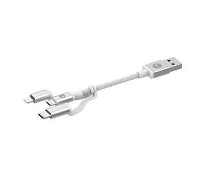 Кабель Mophie 3в1 USB-A to Lightning/Micro USB/USB-C 1м белый