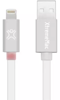 Кабель XtremeMac Lightning to USB Flat LED 1,2м (индикатор заряда) белый/серебряный