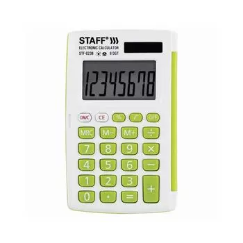 Калькулятор карманный STAFF STF-6238 (104х63мм), 8 раз.,дв.питание,БЕЛЫЙ С ЗЕЛЁНЫМИ КНОПКАМИ,блистер