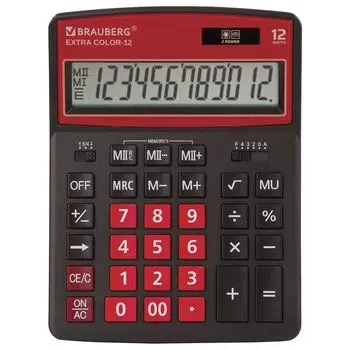 Калькулятор настольный Brauberg EXTRA COLOR-12-BKWR (206x155 мм), 12 разрядов, двойное питание, ЧЕРНО-МАЛИНОВЫЙ, 250479