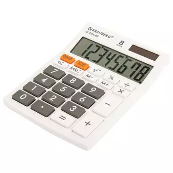 Калькулятор настольный Brauberg ULTRA-08-WT, КОМПАКТНЫЙ (154x115 мм), 8 разрядов, двойное питание, БЕЛЫЙ, 250512