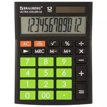 Калькулятор настольный Brauberg ULTRA COLOR-12-BKLG (192x143 мм), 12 разрядов, двойное питание, ЧЕРНО-САЛАТОВЫЙ, 250498