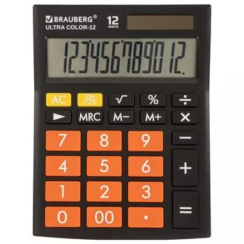 Калькулятор настольный Brauberg ULTRA COLOR-12-BKRG (192x143 мм), 12 разрядов, двойное питание, ЧЕРНО-ОРАНЖЕВЫЙ, 250499