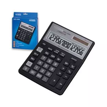 Калькулятор настольный CITIZEN SDC-435N (204х158мм), 16 разрядов, двойное питание