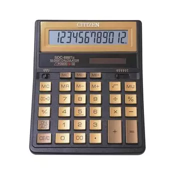 Калькулятор настольный CITIZEN SDC-888TIIGE (203х158мм), 12 разрядов, двойное питание, ЗОЛОТОЙ