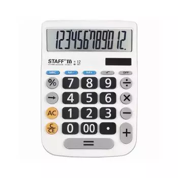 Калькулятор настольный STAFF PLUS DC-999-12 (194x136мм), 12разрядов, двойное питание, БОЛЬШИЕ КНОПКИ