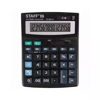 Калькулятор настольный STAFF STF-888-16 (200х150мм), 16 разрядов, двойное питание, 250183