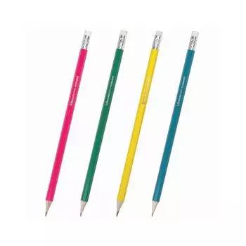 Карандаш чернографитный BRAUBERG, 1 шт., Fluor, НВ, с резинкой, корпус неоновый ассорти, заточенный, 180613, (100 шт.)