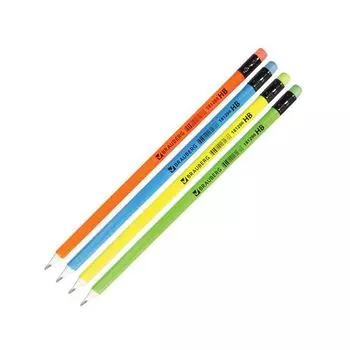 Карандаш чернографитный BRAUBERG, 1 шт., Neon, HB, трехгранный, с резинкой, корпус неоновый ассорти, заточенный, 181298, (72 шт.)