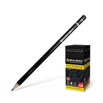 Карандаш чернографитный BRAUBERG, 1 шт., Touch line, НВ, без резинки, корпус черный, заточенный, 180621, (100 шт.)