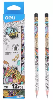Карандаш чернографитный Deli Arti Graff 2B EU53300-1, корпус с рисунком (12 шт. в уп-ке)